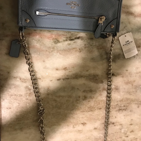 NWT NEW Blue COACH purse w/chain leather strap - Picture 4 of 6